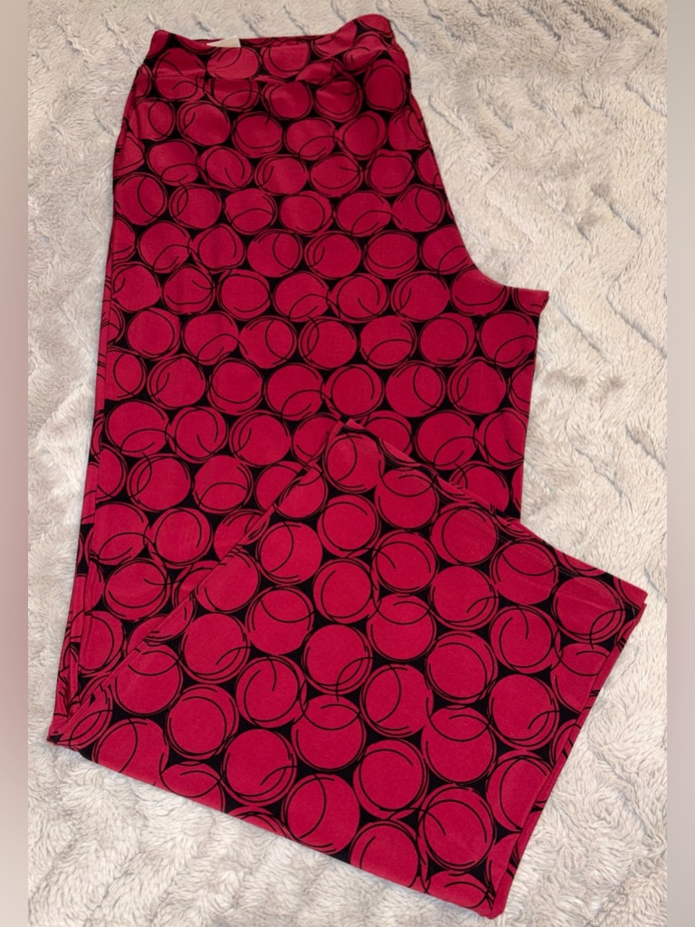 Susan Graver sangria/red large swirl polka dot print wide leg pants Size 1X